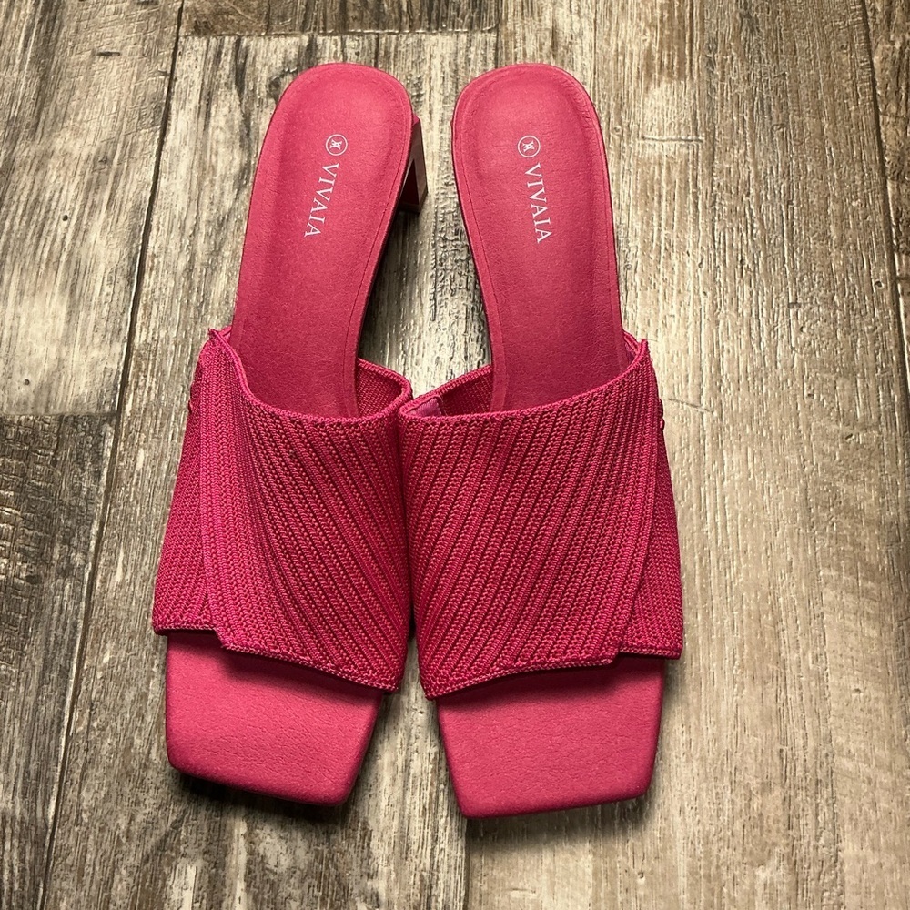 Pink Slide Sandals - Knitted Square-Toe Mule